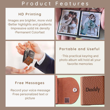 個人化迷你照片鑰匙扣,圖片鑰匙圈(深棕色)個人化相冊,迷你可愛鑰匙圈鑰匙扣,附圖畫書,適合家人、男友、情侶、狗狗、朋友