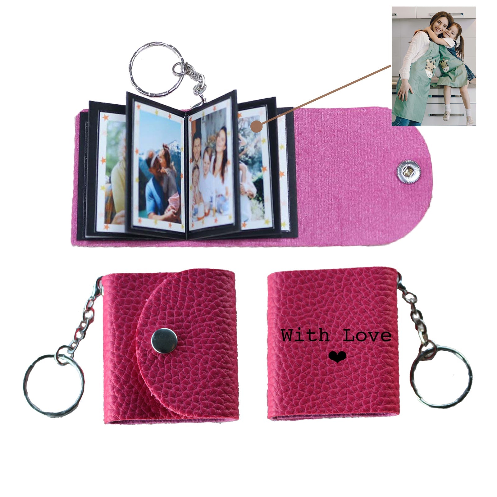 Personalized Mini Photo Keychain,Picture Keychains(Light brown) Personalized Album, Mini Cute Key Ring Keychain with Picture Book for Family, Boyfriend, Couples, Dog, Friends - uniqicon