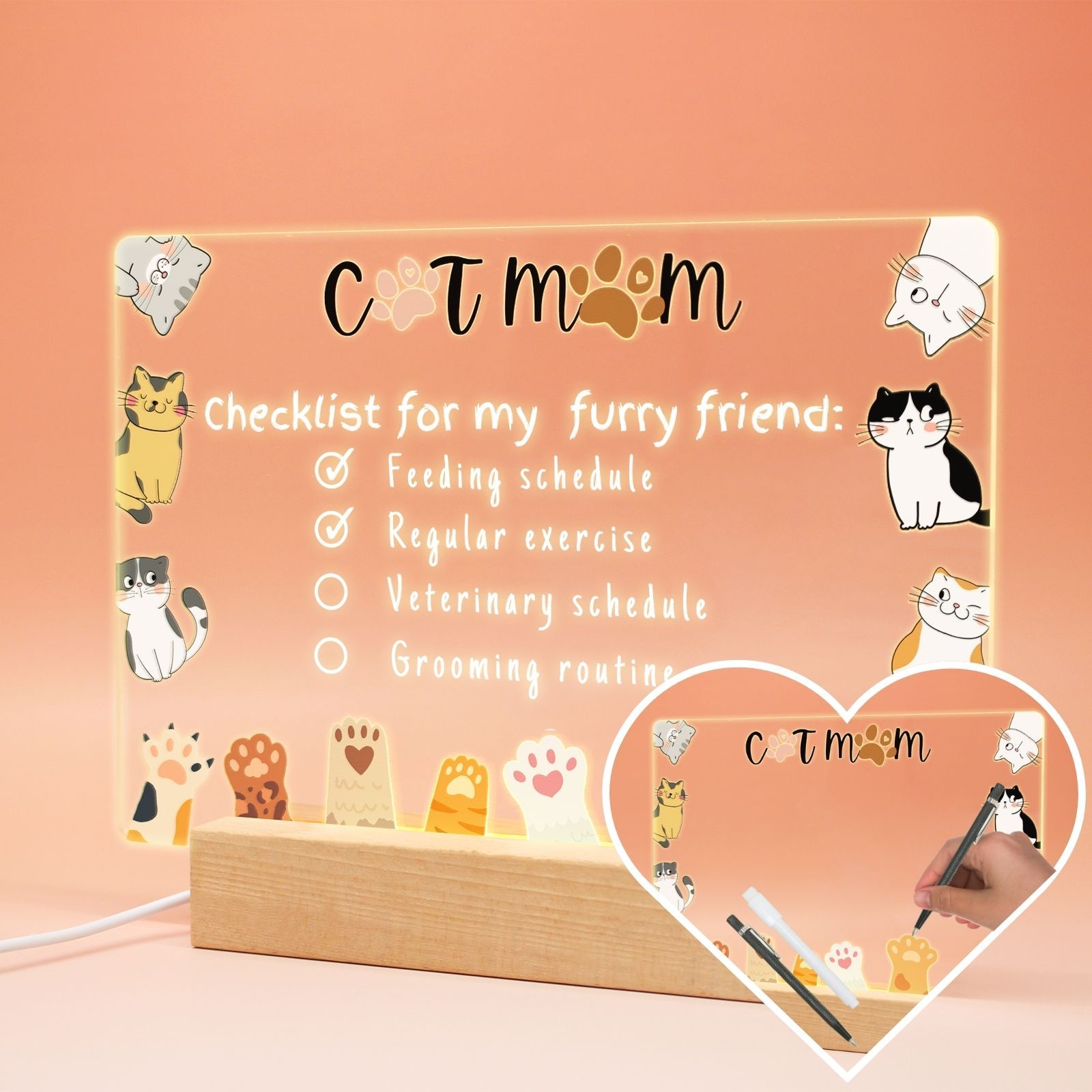 uniqicon mom gifts from daughters son custom Acrylic Desk Plaque Sign With drawing board & Wood LED Stand, Meaningful sentimental gifts for mama mother mom grandma mother in law - uniqicon