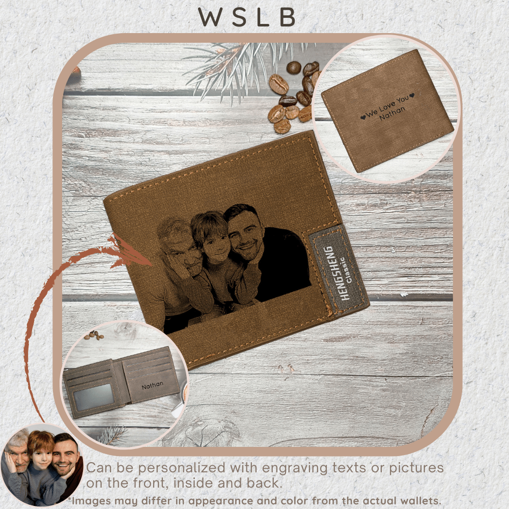 UNIQICON Personalised Black Leather Wallet for Mens, Custom Photo Wallets, Unique Laser Engraved Gifts from Mum to Grandad Son Dad WS - uniqicon