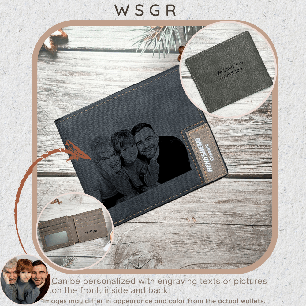 UNIQICON Personalised Black Leather Wallet for Mens, Custom Photo Wallets, Unique Laser Engraved Gifts from Mum to Grandad Son Dad WS - uniqicon