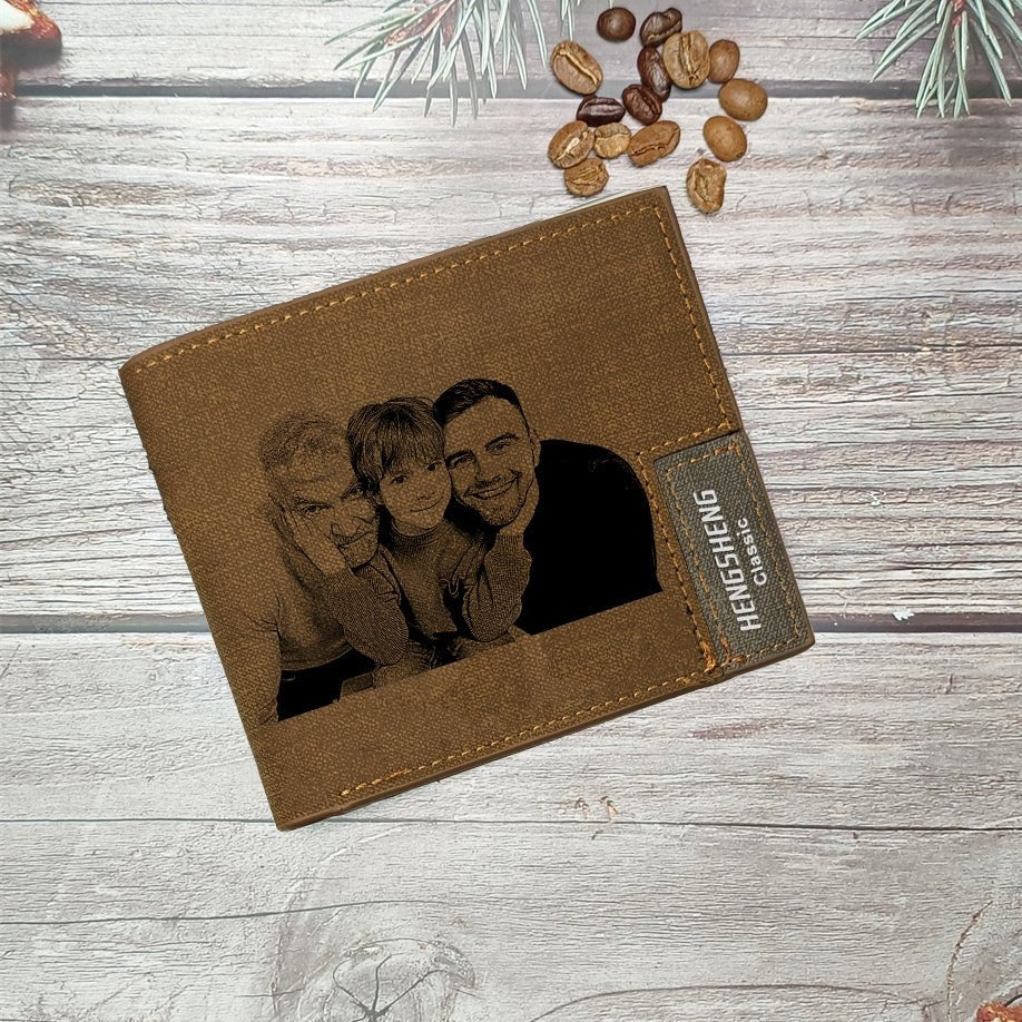 UNIQICON Personalised Black Leather Wallet for Mens, Custom Photo Wallets, Unique Laser Engraved Gifts from Mum to Grandad Son Dad WS - uniqicon