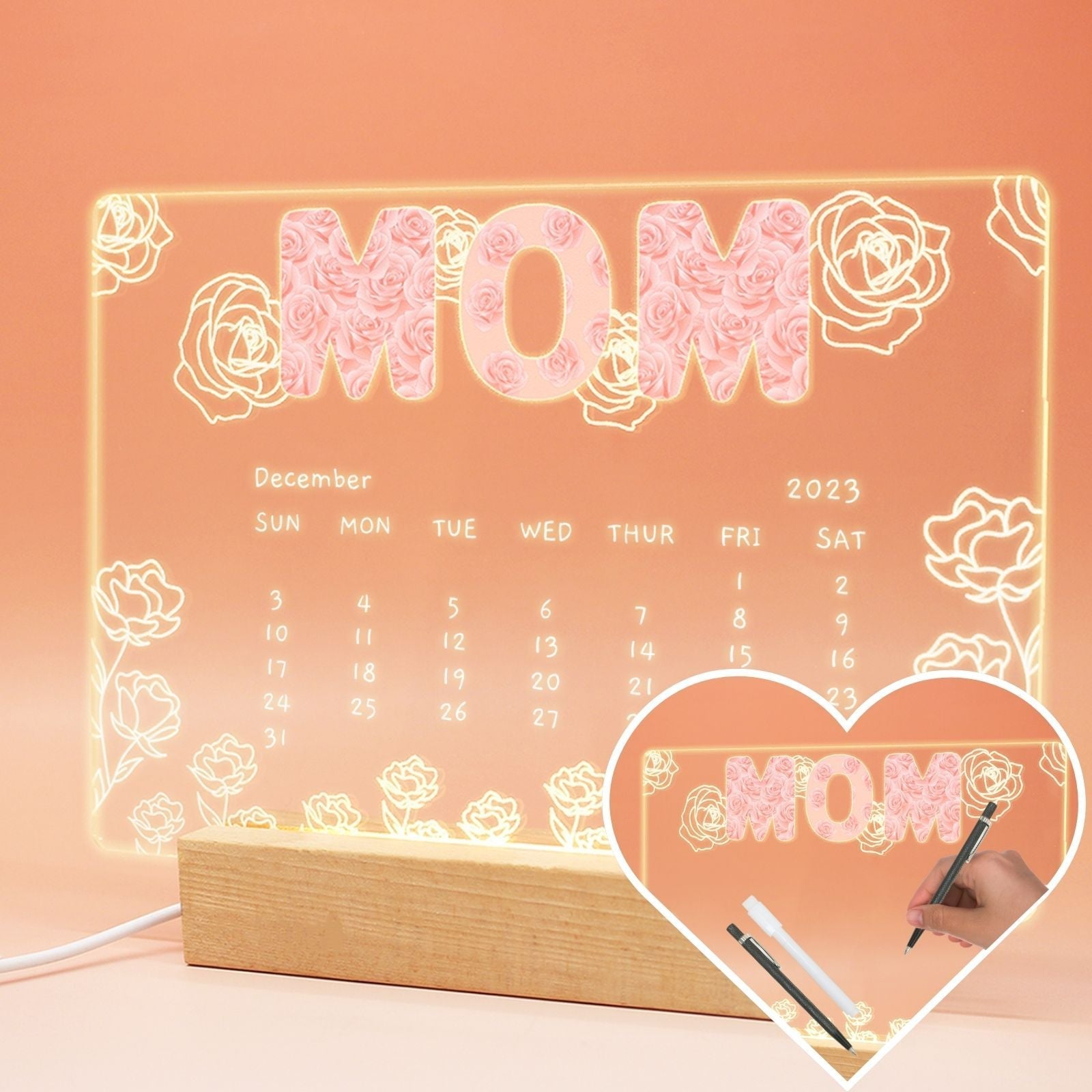 uniqicon mom gifts from daughters son custom Acrylic Desk Plaque Sign With drawing board & Wood LED Stand, Meaningful sentimental gifts for mama mother mom grandma mother in law - uniqicon