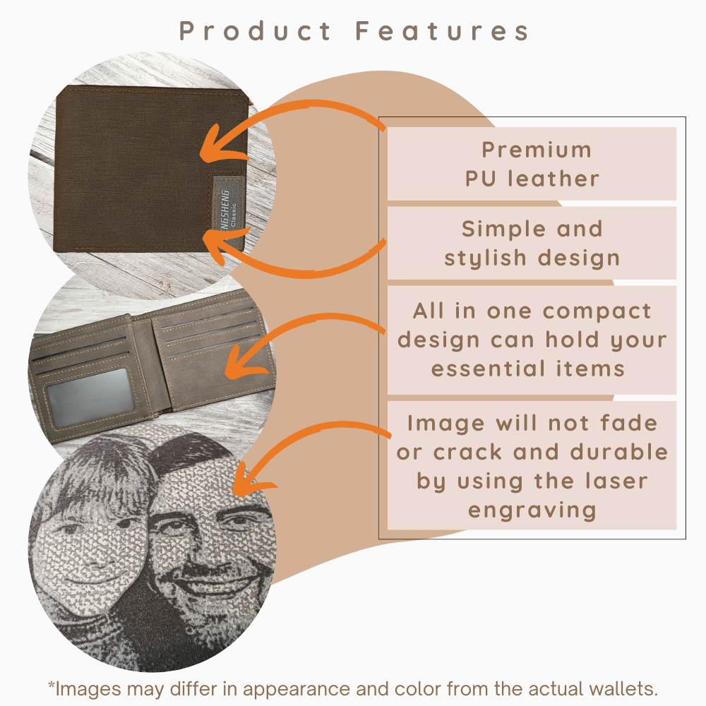 UNIQICON Personalised Black Leather Wallet for Mens, Custom Photo Wallets, Unique Laser Engraved Gifts from Mum to Grandad Son Dad WS - uniqicon