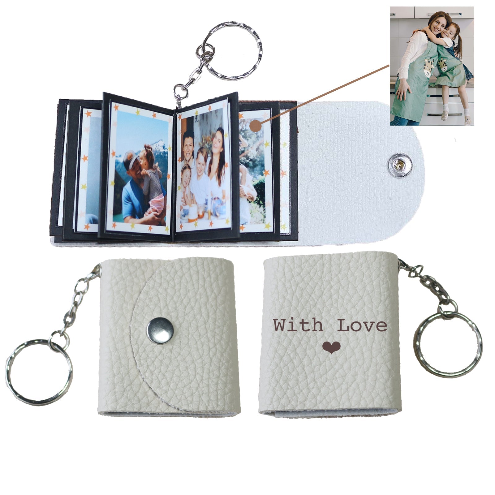 Personalized Mini Photo Keychain, Small Custom Leather Memory Photo, Picture Keychains Personalized Album, Mini Cute Key Ring Keychain with Picture Book for Family, Boyfriend, Couples, Dog, Friends - uniqicon