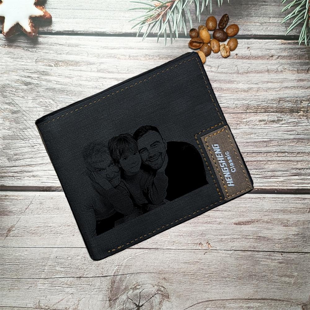 UNIQICON Personalised Black Leather Wallet for Mens, Custom Photo Wallets, Unique Laser Engraved Gifts from Mum to Grandad Son Dad WS - uniqicon