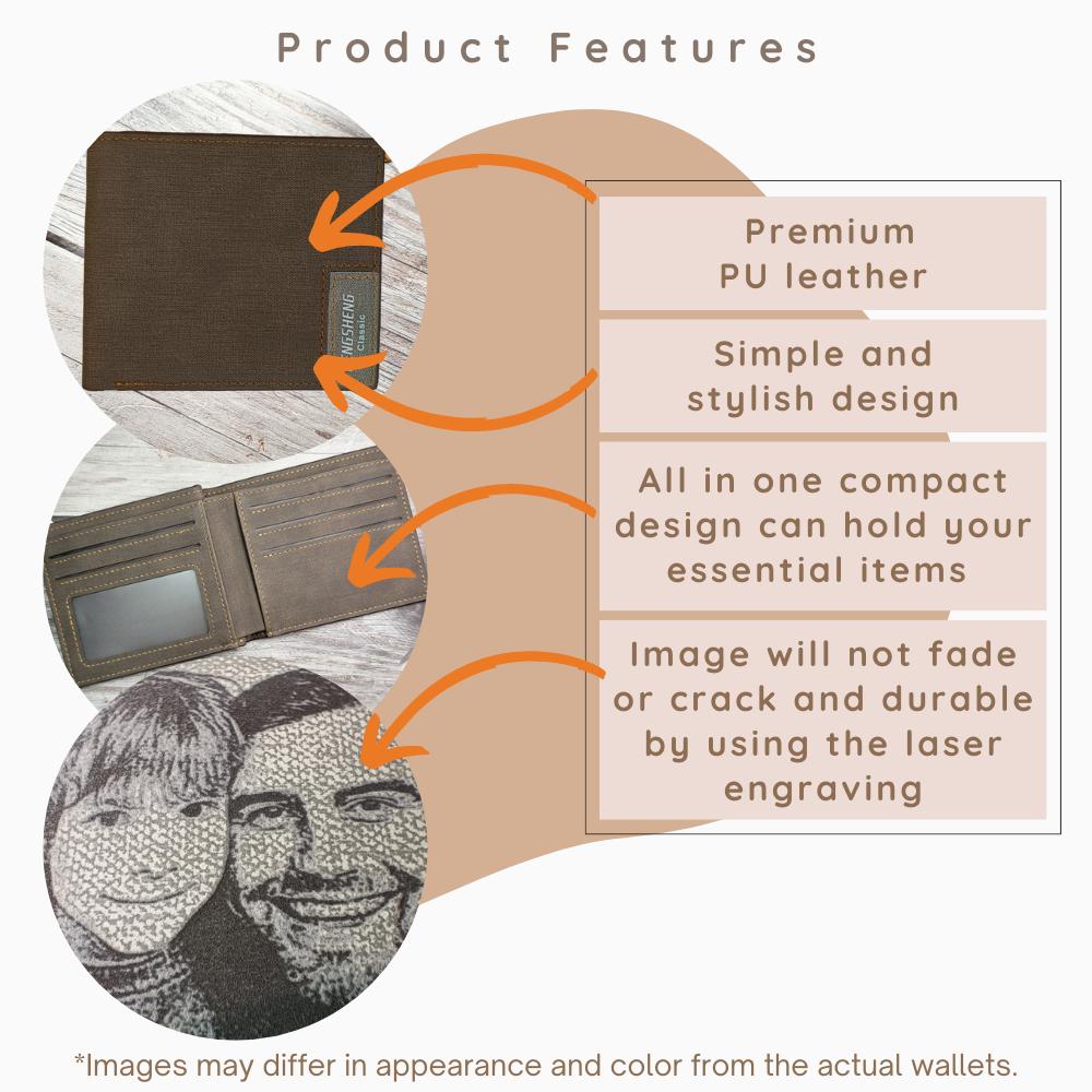 UNIQICON Personalised Black Leather Wallet for Mens, Custom Photo Wallets, Unique Laser Engraved Gifts from Mum to Grandad Son Dad WS - uniqicon