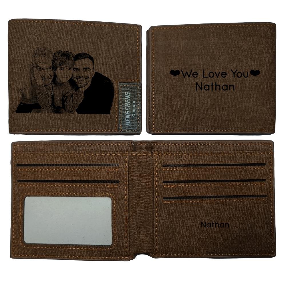 UNIQICON Personalised Black Leather Wallet for Mens, Custom Photo Wallets, Unique Laser Engraved Gifts from Mum to Grandad Son Dad WS - uniqicon