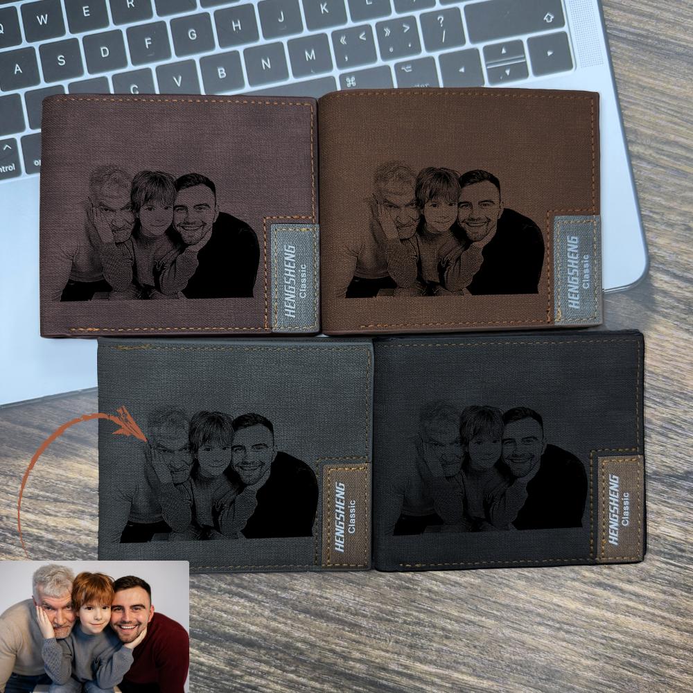 UNIQICON Personalised Black Leather Wallet for Mens, Custom Photo Wallets, Unique Laser Engraved Gifts from Mum to Grandad Son Dad WS - uniqicon